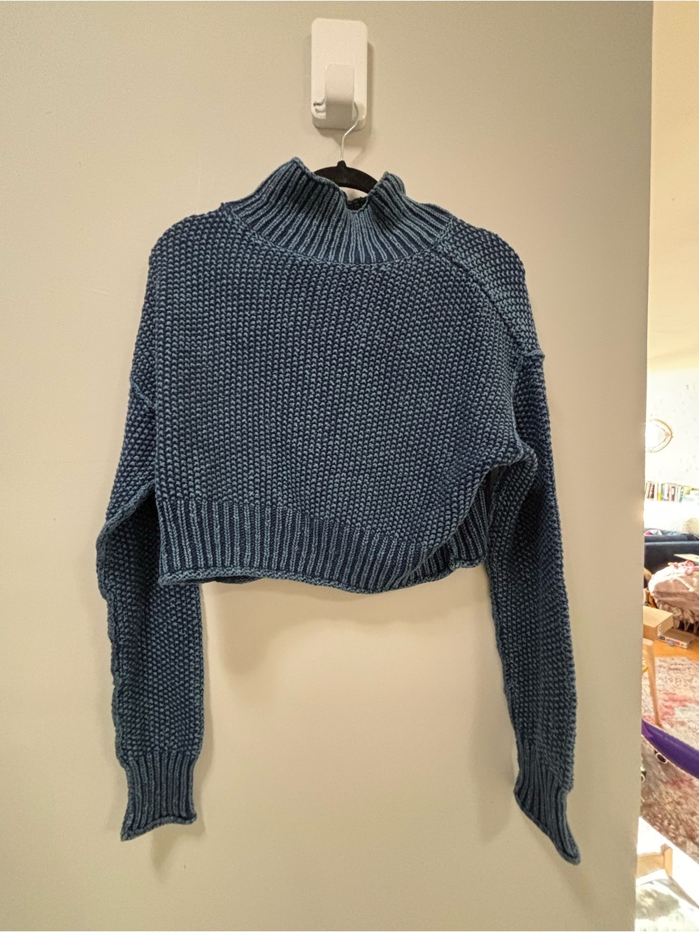 Free People Crop Blue Knit Sweater